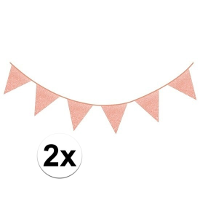 Party vlaggenlijn   2x   rose goud met glitters   Glitter and Glamour   600 cm   feestartikelen/vers