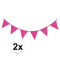 Party vlaggenlijn   2x   roze met glitters   Glitter and Glamour   600 cm   feestartikelen/versierin