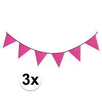Party vlaggenlijn   3x   roze met glitters   Glitter and Glamour   600 cm   feestartikelen/versierin