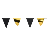 Party Vlaggenlijn   binnen/buiten   plastic   metallic zwart/goud   6 m   25 vlaggetjes