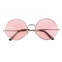 Party zonnebril   1x   Hippie Flower Power Sixties   grote XL ronde glazen   roze