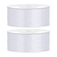 Partydeco Cadeaulint   2x   ivoor   2,5 cm x 25 meter   satijn   sierlint   inpakken   decoratie