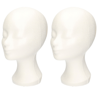 Paspop display etalage hoofd/mannequin   2x   30 cm   piepschuim   wit   voor hoeden/pruiken/accesso