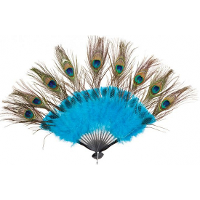 Pauwenveren waaier Rio   blauw   Verkleed accessoires carnaval