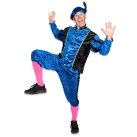 Merkloos Pietenpak roetveeg Piet   blauw/zwart   pieten verkleed kostuum 3 delig   unisex