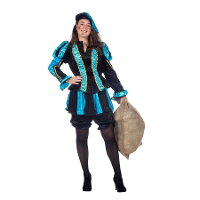 Merkloos Pietenpak roetveeg Piet Luxe   blauw   pieten verkleed kostuum 4 delig   dames