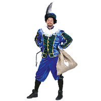 Pietenpak roetveeg Piet Luxe   blauw   pieten verkleed kostuum 4 delig   unisex