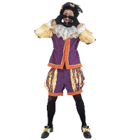 Pietenpak roetveeg Piet Luxe   goud/paars   pieten verkleed kostuum 4 delig   unisex