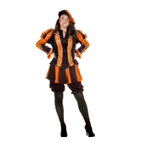 Merkloos Pietenpak roetveeg Piet Luxe   oranje   pieten verkleed kostuum 4 delig   dames