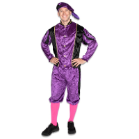 Merkloos Pietenpak roetveeg Piet   paars/zwart   pieten verkleed kostuum 3 delig   unisex