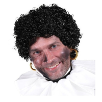 Pietenpruik   zwart   wetlook krullen   roetveeg   volwassenen   Pieten pruik   herenpruik   Sinterk