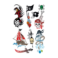 Piraten thema tattoo/tattoeage stickers   9x stuks   kinder tattoeages   Piratenfeest