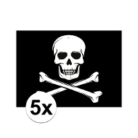 Piraten vlag thema stickers   5x   zwart   versiering   7.5 X 10 cm   hobby