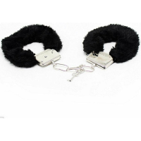 Pluche handboeien   zwart   incl 2x sleutels