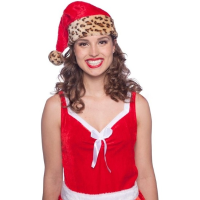 Pluche kerstmuts met luipaard print vor volwassenen