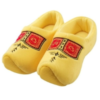 Pluche klompen/clogs sloffen/pantoffels voor volwassenen   Geel   Klompsloffen   dames/heren