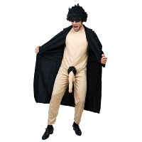 Potloodventer verkleedkleding pak   kostuum   lange jas met blote penis   maat M/L