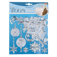 Raamstickers/raamdecoratie   kerst   kerstklokken   sneeuwvlokken   18x24 cm