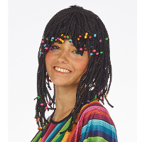 Rasta verkleed pruik met kraaltjes   voor dames   zwart   carnaval   Hippie   Jaren 60 thema