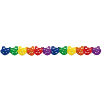 Regenboog kleuren slinger met carnaval maskers   300 cm   Brandvertragend
