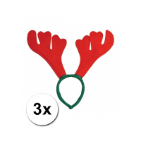 Rendier diadeem   3x   rood/groen   vilt   haarband   verkleedaccessoire