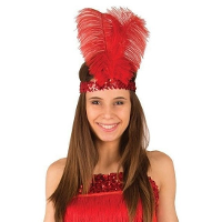 Rode Charleston hoofdband met veren   voor dames   Carnaval verkleed artikelen   Roaring Twenties