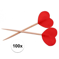 Rode hartjes cocktailprikkers   100x stuks   Valentijnsdag decoratie   Huwelijk versiering