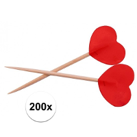 Rode hartjes cocktailprikkers   200x stuks   Valentijnsdag decoratie   Huwelijk versiering