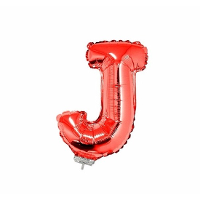 Rode opblaas letter ballon J op stokje 41 cm