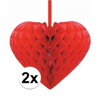Rood decoratie hartje figuur   2x   D15 cm   valentijn decoratie / versiering   Love   papier