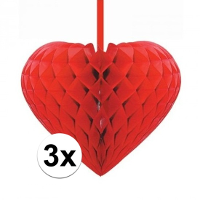 Rood decoratie hartje figuur   3x   D15 cm   valentijn decoratie / versiering   Love   papier