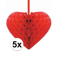 Rood decoratie hartje figuur   5x   D15 cm   valentijn decoratie / versiering   Love   papier