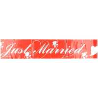 Rood markeerlint Just Married 6 meter   Afzetlint/banner   Huwelijksfeest/bruiloft versiering