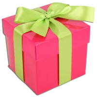 Roze cadeaudoosje   10 cm   lichtgroene strik