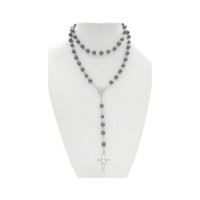Rozenkrans ketting   met kruis   50 cm   8 mm hematiet ronde kralen