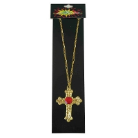 Sinterklaas verkleed ketting kruis   met rode steen   goudkleurig   Sint verkleed accessoires
