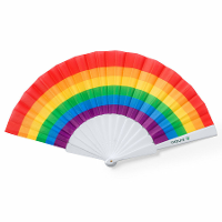 Spaanse handwaaier   regenboog   gerecycled kunststof/polyester   42 x 23 cm