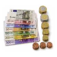 Speelgeld set euro   papier / kunststof   biljetten en munten   speelgoed geld