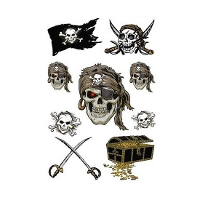 Stickers piraten thema   9x   glitters   velletje 16 x 9 cm   piratenstickers