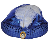 Sultan verkleed hoedje/tulband met veer   blauw   1001 nacht/Arabische prins   sprookjes thema feest
