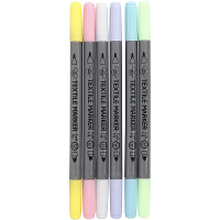 Textielmarkers   6x Pastel kleuren textielstiften   2 punt diktes per stift