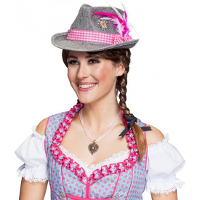Tiroler verkleed hoed   grijs/roze   Oktoberfest   dameshoed