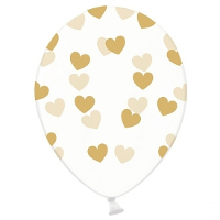 Transparante ballonnen met hartjes goud   6x stuks   party   versiering   huwelijk   jubileum