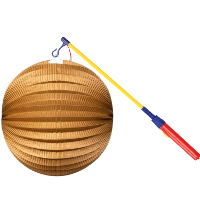 Treklampion + lampionstokje   metallic goud   papier   rond   D23cm   decoratie   Sint Maarten