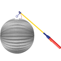 Treklampion + lampionstokje   metallic zilver   papier   rond   D23cm   decoratie   Sint Maarten