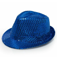 Trilby hoed met pailletten   blauw   polyester   glitter