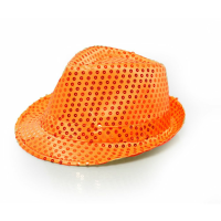 Trilby hoed met pailletten   oranje   glitter