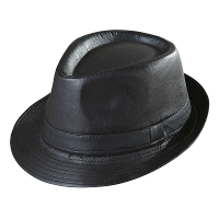 Trilby verkleed hoed  zwart   lederlook   voor volwassenen   maffia/gangster