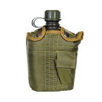 Veldfles drinkfles   kunststof   met legergroene hoes   Outdoor   1000 ml   riembevestiging lus