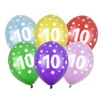 Verjaardag feest ballon   leeftijd 10 jaar   6x stuks   ballonnen met sterretjes